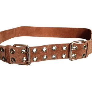 30 32 34 Vintage Belt Brown 1970's Suede Double Grommet Buckle Belt Spain